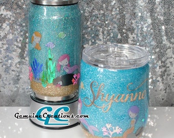 Mermaid Tumbler, Glitter Ocean Tumbler, Girl Mermaid Cup, Personalized Mermaid Bottle, Girls Water Bottle, Stainless Steel Mermaid Tumbler