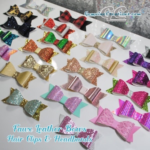 Leather Bow Hair Clips Glitter Stretchy Hairbands Faux Leather Bow Ponytail Elastics Baby Bow Headbands