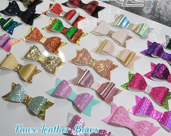 Glitter Faux Leather Bow: Baby Hair Clip or Headband