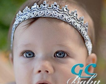 Bling Tiara Stretch Headband Silver Elastic Tiara Gold Sparkle Stretch Crown Birthday Girl Headband Cake Smash Photo Prop