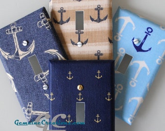 Nautical Anchors Light Switch and Outlet Covers - 10 Colors Grey, Red, Blue, Pink, Brown - Rocker, Decorator, Toggle, Pole, Duplex, Plug