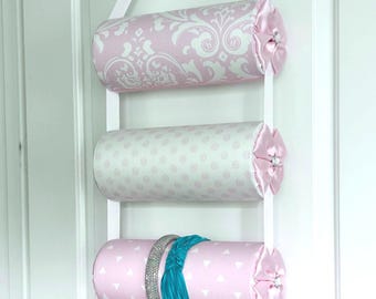 Pink White Headband Holder: Hanging or Standing Hairband or Scrunchie Organizer