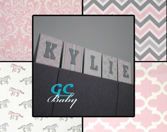 Pink & White Fabric Letter Plaques - 8 Print Choices - Custom Name, Initial, or Monogram Decor for Baby Nursery, Girls Room, Boys Bedroom