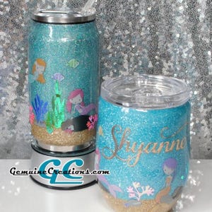 Mermaid Tumbler, Glitter Ocean Tumbler, Girl Mermaid Cup, Personalized Mermaid Bottle, Girls Water Bottle, Stainless Steel Mermaid Tumbler