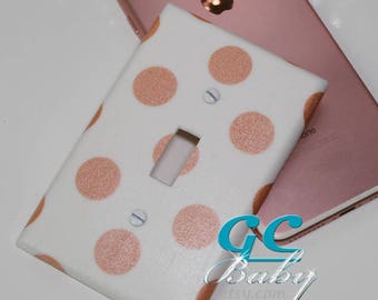 Rose Gold Metallic Decorator Light Switch and Outlet Covers - Prints in Chevron, Polka Dot, Stripe, Arrows - Rocker, Toggle, Duplex, Plug