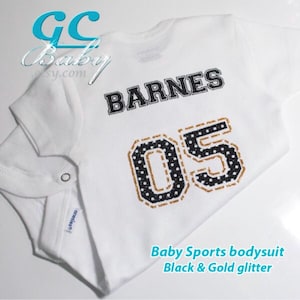 Sports Baby Onesie Personalized Bodysuit with Name Number in Custom Colors