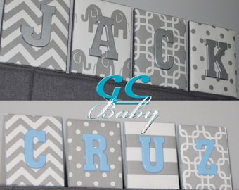 Grey White Fabric Letter Plaques - 12 Print Choices - Custom Name, Initial, or Monogram Decor for Baby Nursery, Girls Room, Boys Bedroom