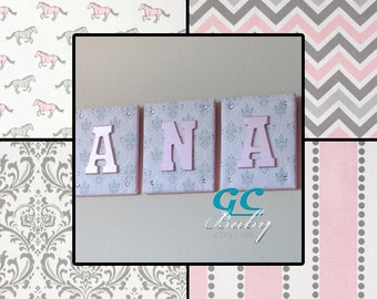 Tufted Fabric Letter Plaques - 20 Prints - Personalized Name, Initial, or Monogram Decor for Baby Nursery, Girls Room, Boys Bedroom