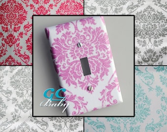 Sparkle Damask Light Switch and Outlet Covers in Pink & Aqua - Pole, Toggle, Rocker, Decorator, Duplex, Combination - Bedroom, Nursery Decor