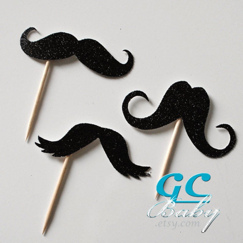 Centerpiece Picks Holographic Paper Metallic Cupcake Toppers Custom Mustache Party Decorations /& Decorations ANY Color in Glitter