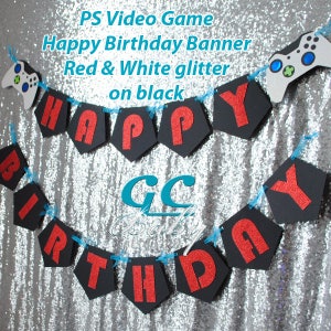 Gamer Birthday Party Banner, Custom Happy Birthday Video Game Banner, Personalized Video Game Party Decoration image 2