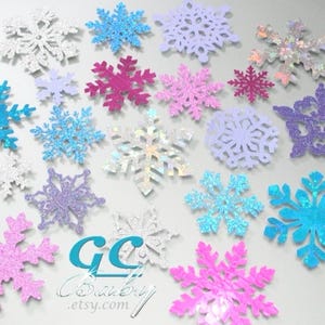 ANY Color Paper Snowflake Collection - 100 Medium to Small Die Cuts, Glitter Paper Snowflakes, Snowflake Party Decoration