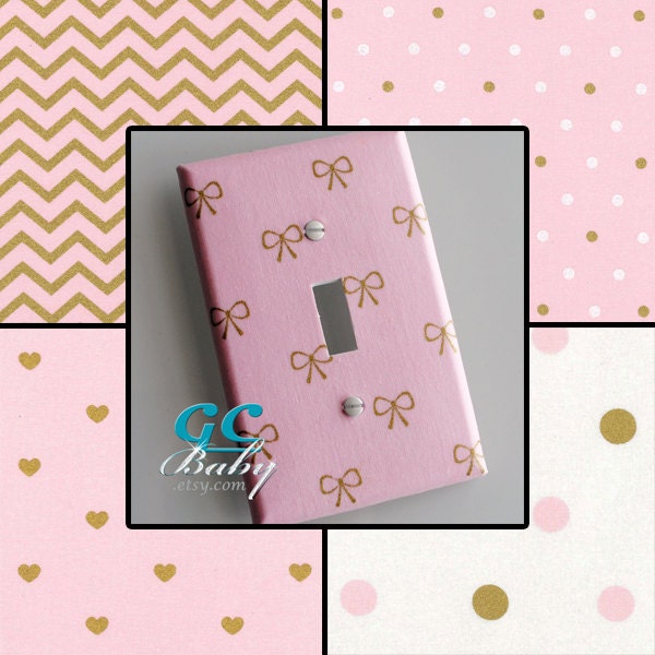 Gold & Pink Light Switch Cover: Chevron, Polka Dot, Bow Prints