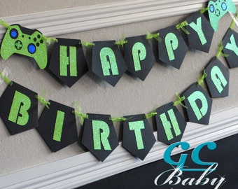 Gamer Birthday Party Banner, Custom Happy Birthday Video Game Banner, Personalized Video Game Party Decoration