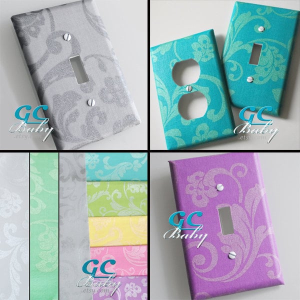 Silvery Pearl Floral Vine Light Switch and Outlet Covers - 6 Colors Aqua, Grey, Pink, Yellow, Purple - Girls Room, Baby Nursery Decor