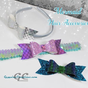 Mermaid Bow Hair Clips, Glitter Mermaid Headband, Stretchy Mermaid Hairband, Mermaid Scales Ponytail Elastic, Mermaid Baby Headband