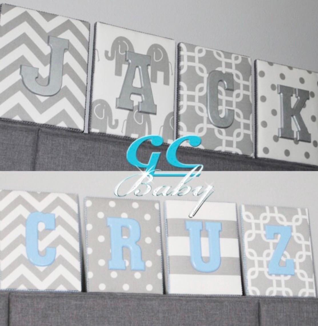 Grey White Fabric Letter Plaques - 12 Print Choices - Custom Name, Initial, or Monogram Decor for Baby Nursery, Girls Room, Boys Bedroom