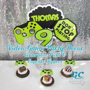 Custom Gamer Cupcake Toppers: Video Game Party Centerpiece Picks