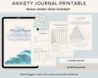 Anxiety Journal Printable | 1- month Guided Workbook | Daily + Weekly reflections & Coping Tools/Exercises | A4 PDF download