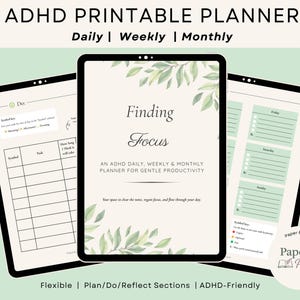 ADHS Fokus-Planer | Tägliche, wöchentliche, monatliche Layouts | Fokus & Motivation Notizbuch | Kreativität Vorlage | (A4/US Letter PDF Download)