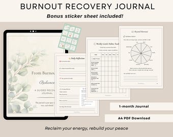 Burnout Recovery Journal | Self-Care Workbook for Stress Relief & Healing | Mental Health Printable Planner | Wellness A4 PDF Download