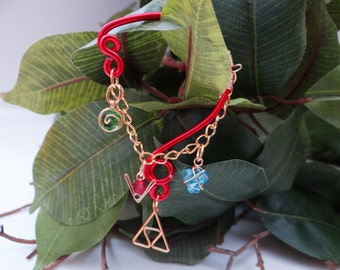 L.O.Z.® Wise Ear Bend with Hanging Spiritual Stones and Triforce in Red