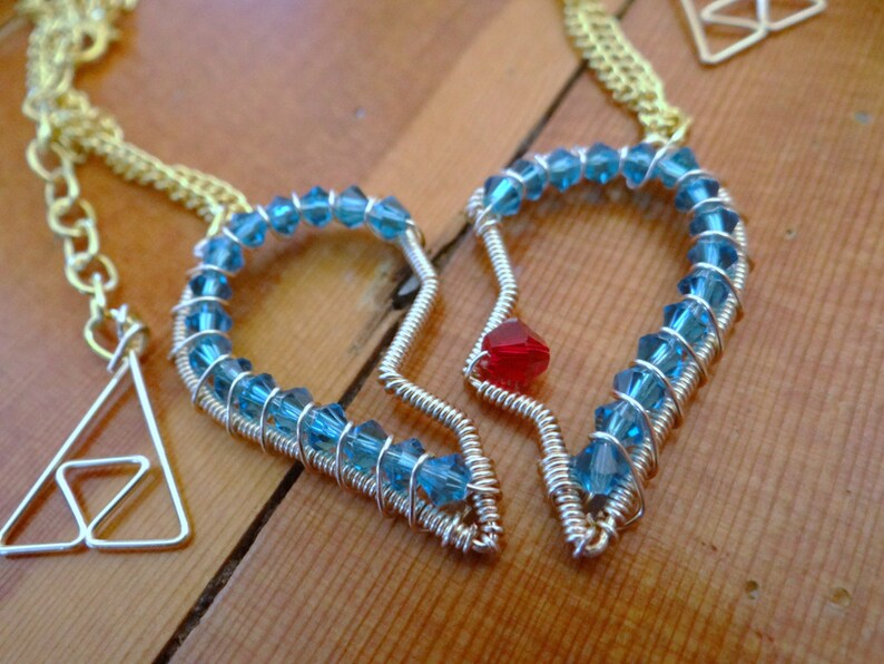 His and Hers or Best Friends L.O.Z. Heart Piece Necklaces with Triforce image 4