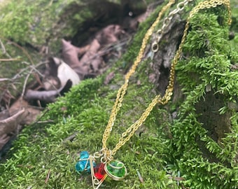 Golden Double Chain Necklace with Spiritual Stones