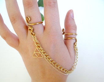 Double Chain Ring with Golden Triforce