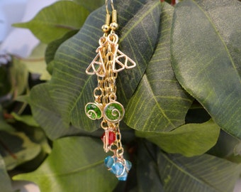 Triple Chain L.O.Z.® Inspired Earrings with Spiritual Stones and Triforce