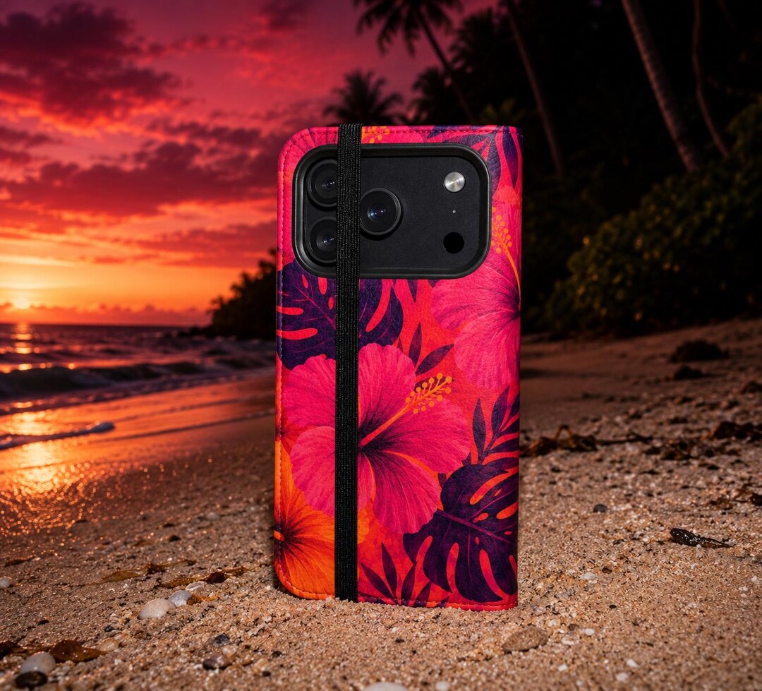 Hot Pink Hibiscus Wallet Phone Case, Tropical Folio iPhone Samsung — free download