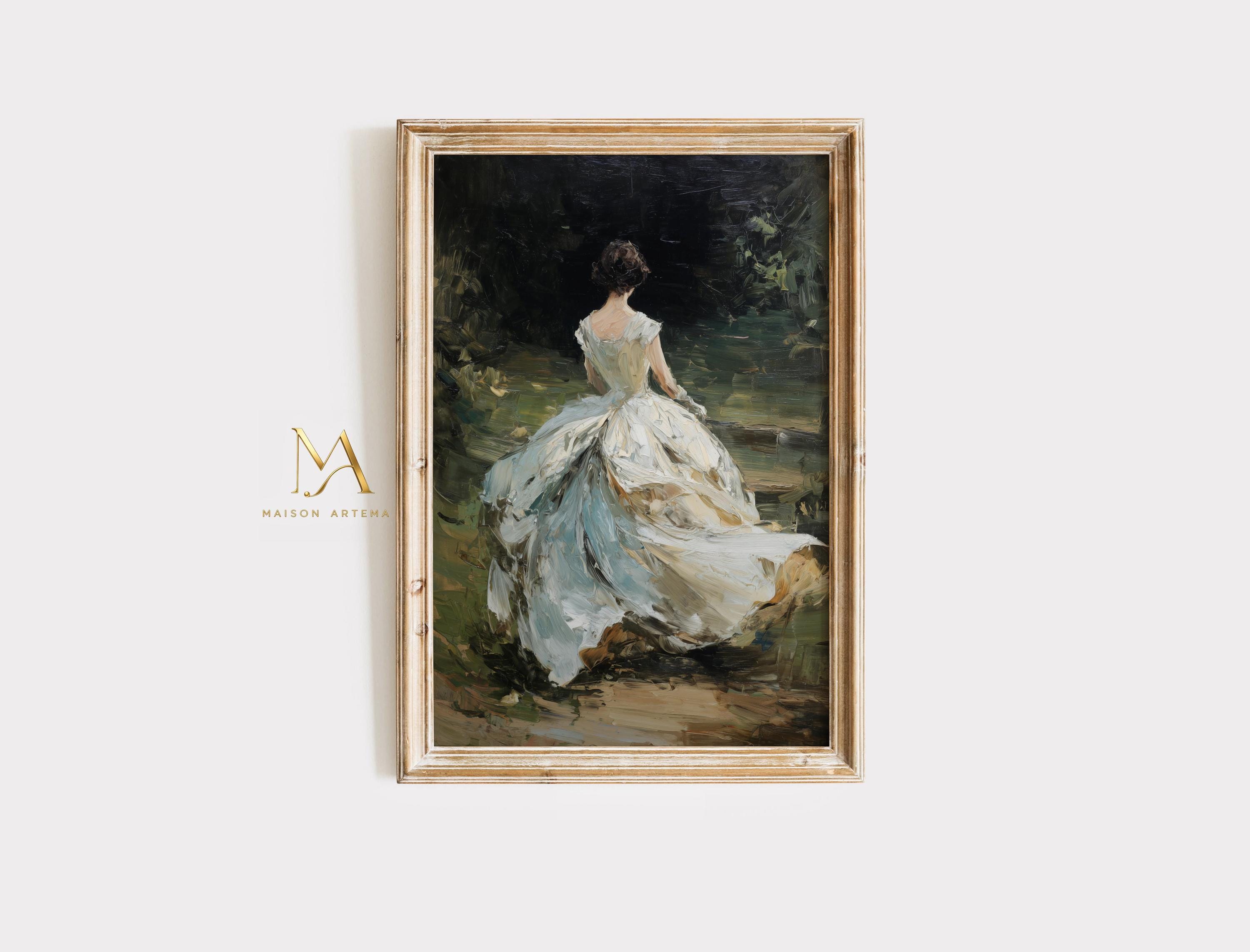 Impressionist woman painting in a white dress - Etsy 日本