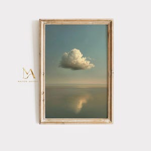 Floating Cloud Wall Art, Minimalist Seascape Print, Dreamy Sky Painting, Contemporary Coastal Artwork, Living Room Art, Home Decor, Digital