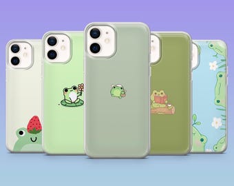 Frog Phone Case Cute Green Animal Cover for iPhone 17Pro, 16, 15, 14, 13, 12, Samsung S25, S24, S23Fe, S22, A16, A26, A56, Pixel 10