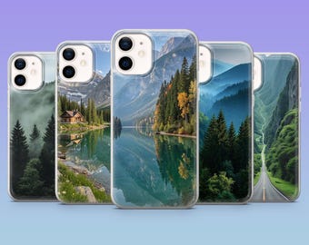Custodia per telefono con motivo paesaggio, natura e montagne, per iPhone 17Pro, 16, 15, 14, 13, 12, Samsung S25, S24, S23Fe, S22, A16, A26, A56, Pixel 10