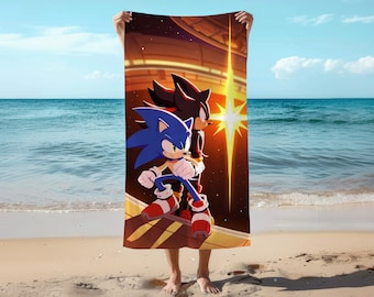 Toalla de playa de Sonic / Toalla de piscina de Sonic el Erizo / Regalo para fans de los videojuegos / Toalla de verano de videojuegos retro / Toalla de playa para vacaciones