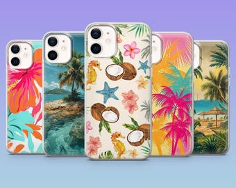 Custodia per telefono tropicale Palms Coconut Cover per iPhone 17Pro, 16, 15, 14, 13, 12, Samsung S25, S24, S23Fe, S22, A16, A26, A56, Pixel 10