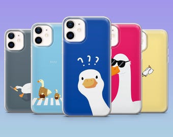 Funny Animal Phone Case Silly Goose Duck Cover for iPhone 17Pro, 16, 15, 14, 13, 12, Samsung S25, S24, S23Fe, S22, A16, A26, A56, Pixel