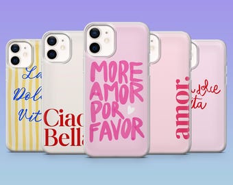 Custodia per telefono con citazioni in italiano Por Favor Love cover per iPhone 17Pro, 16, 15, 14, 13, 12, Samsung S25, S24, S23Fe, S22, A16, A26, A56, Pixel 10