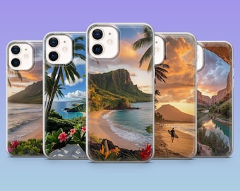 Tropical Phone Case Hawaii Beach Cover for iPhone 17Pro, 16, 15, 14, 13, 12, Samsung S25, S24, S23Fe, S22, A16, A26, A56, Pixel 10, 9