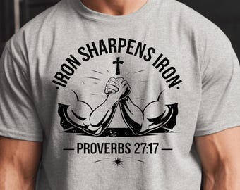 Camiseta de algodón grueso con el lema "El hierro afila el hierro", regalo para levantadores de pesas, obsequio para el gimnasio, ropa de entrenamiento, ejercicios con mancuernas y barras, cristiano, fe.