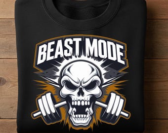 Beast Mode Schädel schwere Mischung Rundhals-Sweatshirt, Lifter Geschenk vorhanden, Kraftraum, lustiges Langarm-Shirt, Trainingsbekleidung