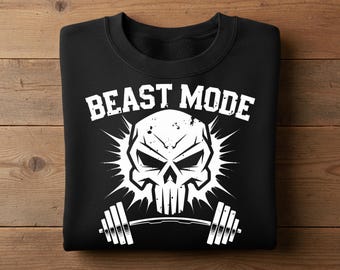 Beast Mode Schädel schwere Mischung Rundhals-Sweatshirt, Lifter Geschenk vorhanden, Kraftraum, lustiges Langarm-Shirt, Trainingsbekleidung