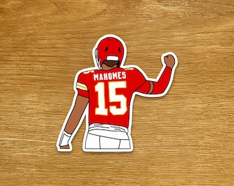 Adesivi di Patrick Mahomes, adesivi di football dei Kansas City Chiefs, adesivi sportivi fustellati, adesivi per laptop e borracce.