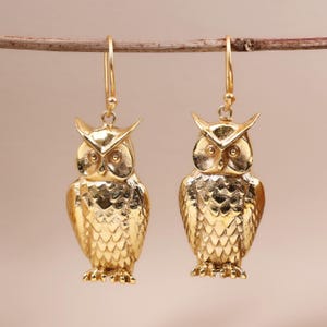 Gold Ton Eule baumeln Ohrringe | Boho Statement Schmuck