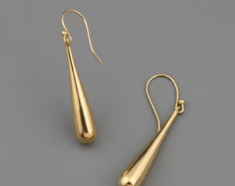 Pendientes de lágrima de latón dorado, pendientes colgantes minimalistas, pendientes largos, joyas modernas de oro, pendientes llamativos ligeros,