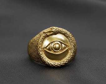 Ouroboros Snake Eye Signet Ring | Mystic Unisex Statement - Etsy
