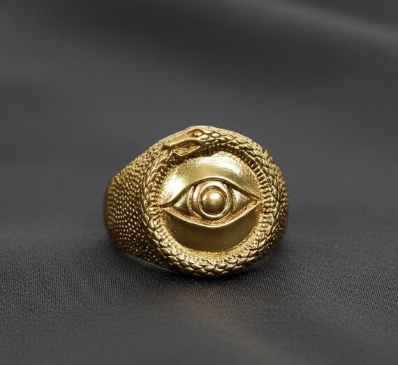 Ouroboros Snake Eye Signet Ring | Mystic Unisex Statement - Etsy