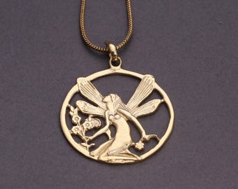 Gold Tone Fairy Pendant Necklace, Fantasy Charm Jewelry