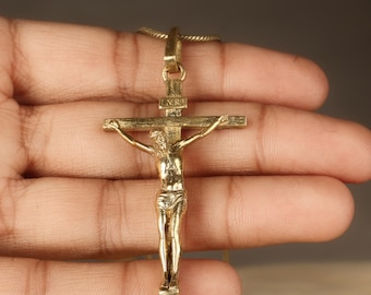 Gold Crucifix Pendant, Jesus Cross Necklace, Christian Religious Jewelry, Catholic Faith Pendant, Spiritual Gift for Men Women